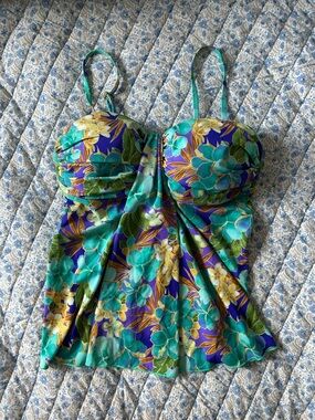 A Shore Fit Blue Floral Bathing Suit Top Size L